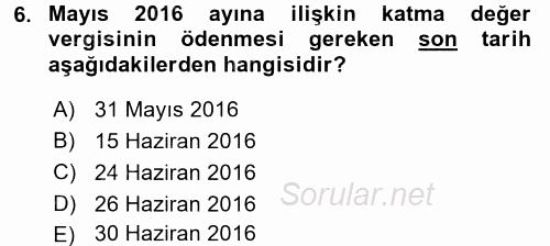 Özel Vergi Hukuku 2 2015 - 2016 Ara Sınavı 6.Soru