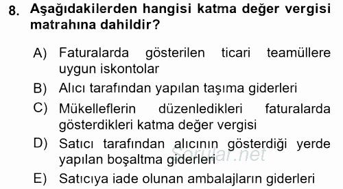 Özel Vergi Hukuku 2 2015 - 2016 Ara Sınavı 8.Soru