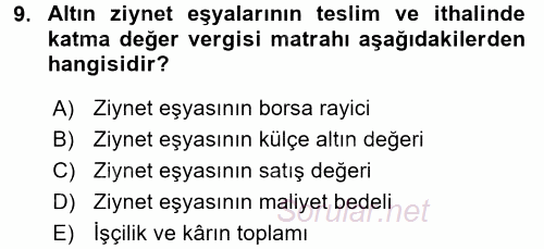 Özel Vergi Hukuku 2 2015 - 2016 Ara Sınavı 9.Soru