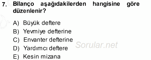 Genel Muhasebe 2013 - 2014 Ara Sınavı 7.Soru