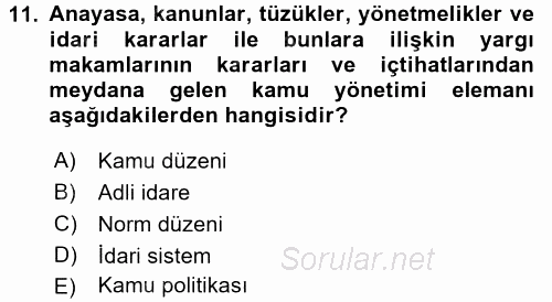 Kamu Yönetimi 2015 - 2016 Tek Ders Sınavı 11.Soru