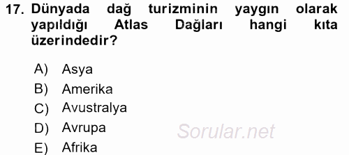 Ekoloji ve Turizm 2016 - 2017 Dönem Sonu Sınavı 17.Soru