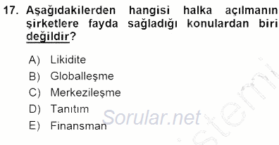 Borsaların Yapısı ve İşleyişi 2015 - 2016 Ara Sınavı 17.Soru