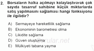 Borsaların Yapısı ve İşleyişi 2015 - 2016 Ara Sınavı 2.Soru