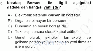 Borsaların Yapısı ve İşleyişi 2015 - 2016 Ara Sınavı 3.Soru