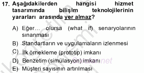 Hizmet Tasarımı 2014 - 2015 Dönem Sonu Sınavı 17.Soru