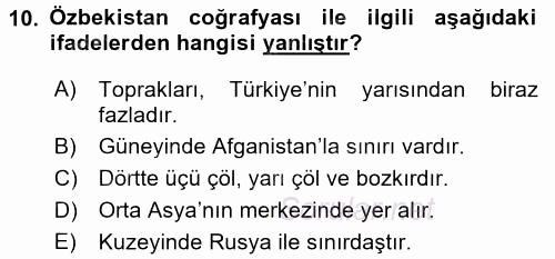 Çağdaş Türk Dünyası 2016 - 2017 Dönem Sonu Sınavı 10.Soru