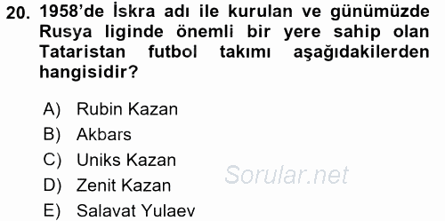 Çağdaş Türk Dünyası 2016 - 2017 Dönem Sonu Sınavı 20.Soru