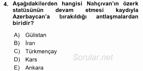 Çağdaş Türk Dünyası 2016 - 2017 Dönem Sonu Sınavı 4.Soru