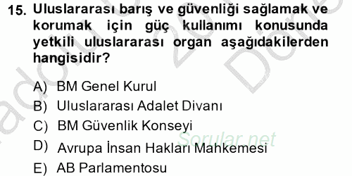 Uluslararası Hukuk 1 2014 - 2015 Dönem Sonu Sınavı 15.Soru