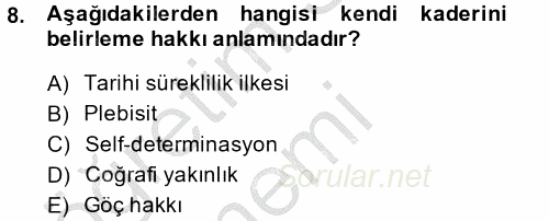 Uluslararası Hukuk 1 2014 - 2015 Dönem Sonu Sınavı 8.Soru