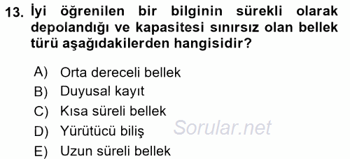 Çocuk Gelişimde Normal Ve Atipik Gelişim 2015 - 2016 Ara Sınavı 13.Soru