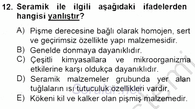 Bina ve Yapım Bilgisi 2014 - 2015 Dönem Sonu Sınavı 12.Soru