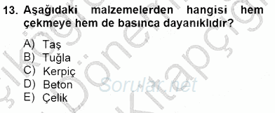Bina ve Yapım Bilgisi 2014 - 2015 Dönem Sonu Sınavı 13.Soru