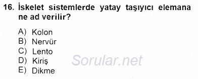 Bina ve Yapım Bilgisi 2014 - 2015 Dönem Sonu Sınavı 16.Soru