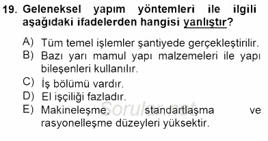 Bina ve Yapım Bilgisi 2014 - 2015 Dönem Sonu Sınavı 19.Soru