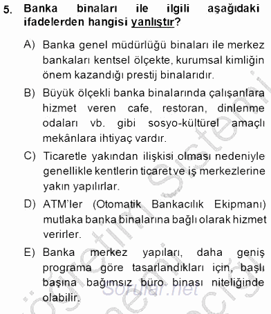 Bina ve Yapım Bilgisi 2014 - 2015 Dönem Sonu Sınavı 5.Soru