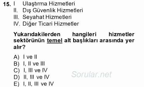 Dış Ticarete Giriş 2014 - 2015 Ara Sınavı 15.Soru