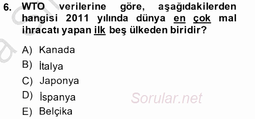 Dış Ticarete Giriş 2014 - 2015 Ara Sınavı 6.Soru