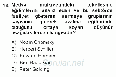 Medya Ekonomisi ve İşletmeciliği 2014 - 2015 Dönem Sonu Sınavı 18.Soru
