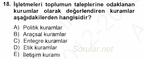 Kurumsal Sosyal Sorumluluk 2012 - 2013 Ara Sınavı 18.Soru