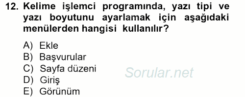 Dış Ticarette Bilgisayar Uygulamaları 2012 - 2013 Ara Sınavı 12.Soru