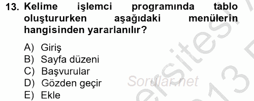 Dış Ticarette Bilgisayar Uygulamaları 2012 - 2013 Ara Sınavı 13.Soru