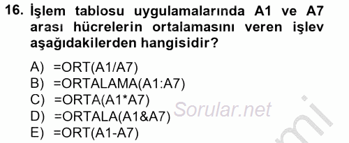 Dış Ticarette Bilgisayar Uygulamaları 2012 - 2013 Ara Sınavı 16.Soru