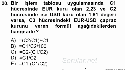 Dış Ticarette Bilgisayar Uygulamaları 2012 - 2013 Ara Sınavı 20.Soru