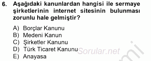 Dış Ticarette Bilgisayar Uygulamaları 2012 - 2013 Ara Sınavı 6.Soru