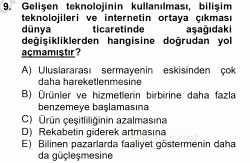 Dış Ticarette Bilgisayar Uygulamaları 2012 - 2013 Ara Sınavı 9.Soru