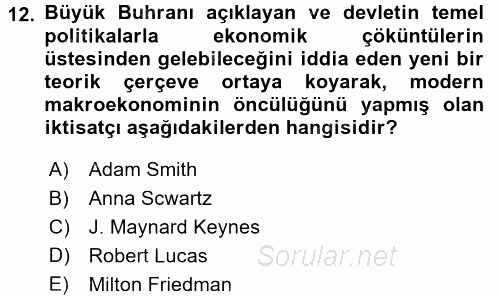 İktisada Giriş 2016 - 2017 Dönem Sonu Sınavı 12.Soru