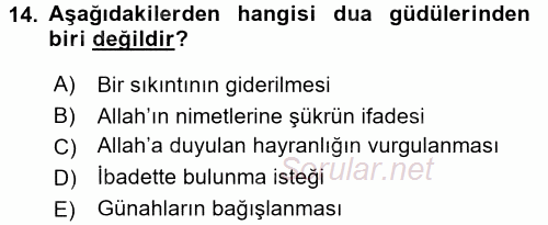 Din Psikolojisi 2017 - 2018 Dönem Sonu Sınavı 14.Soru