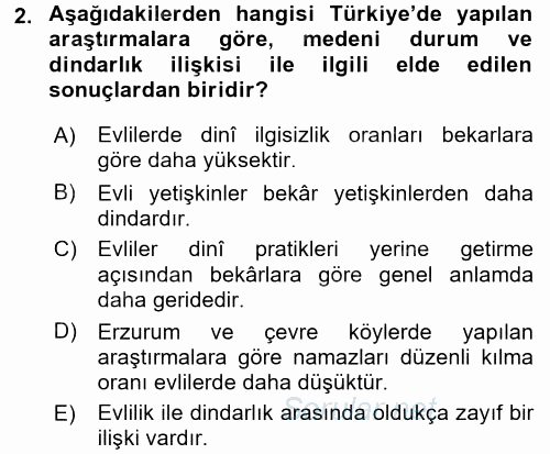 Din Psikolojisi 2017 - 2018 Dönem Sonu Sınavı 2.Soru