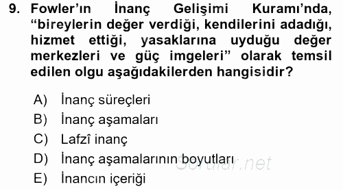 Din Psikolojisi 2017 - 2018 Dönem Sonu Sınavı 9.Soru