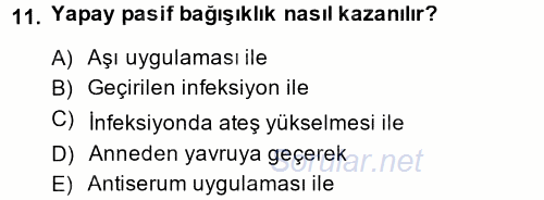 Temel Veteriner Mikrobiyoloji ve İmmünoloji 2014 - 2015 Dönem Sonu Sınavı 11.Soru