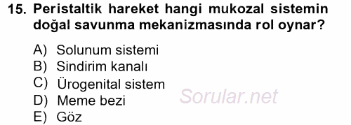 Temel Veteriner Mikrobiyoloji ve İmmünoloji 2014 - 2015 Dönem Sonu Sınavı 15.Soru