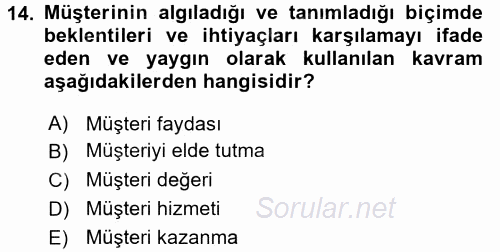 Satış Teknikleri 2015 - 2016 Dönem Sonu Sınavı 14.Soru