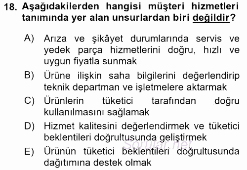 Satış Teknikleri 2015 - 2016 Dönem Sonu Sınavı 18.Soru