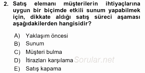 Satış Teknikleri 2015 - 2016 Dönem Sonu Sınavı 2.Soru