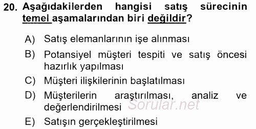 Satış Teknikleri 2015 - 2016 Dönem Sonu Sınavı 20.Soru