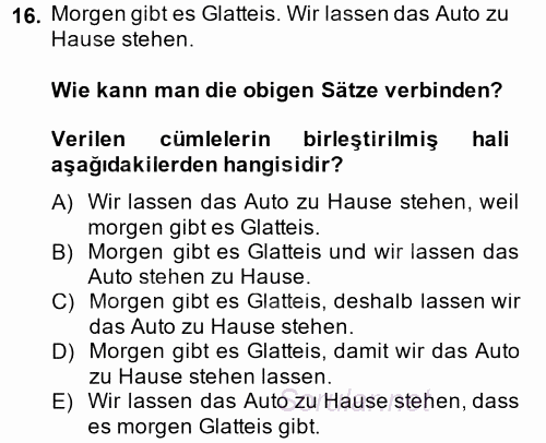Almanca 2 2013 - 2014 Dönem Sonu Sınavı 16.Soru