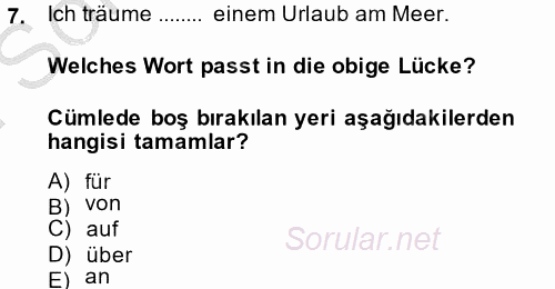 Almanca 2 2013 - 2014 Dönem Sonu Sınavı 7.Soru