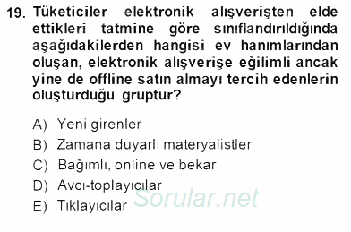 E-Perakendecilik 2014 - 2015 Dönem Sonu Sınavı 19.Soru