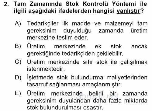 Maliyet Analizleri 2015 - 2016 Tek Ders Sınavı 2.Soru