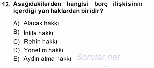 Medeni Hukuk 2 2014 - 2015 Ara Sınavı 12.Soru