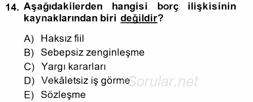Medeni Hukuk 2 2014 - 2015 Ara Sınavı 14.Soru