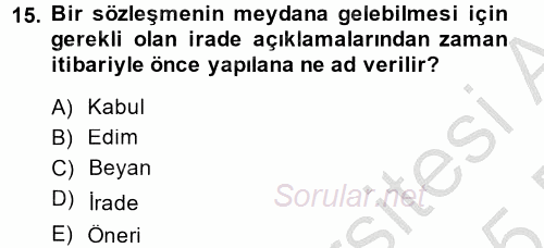 Medeni Hukuk 2 2014 - 2015 Ara Sınavı 15.Soru