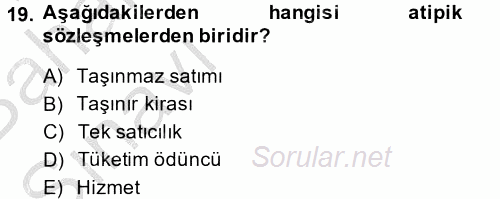 Medeni Hukuk 2 2014 - 2015 Ara Sınavı 19.Soru