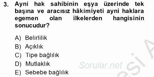Medeni Hukuk 2 2014 - 2015 Ara Sınavı 3.Soru